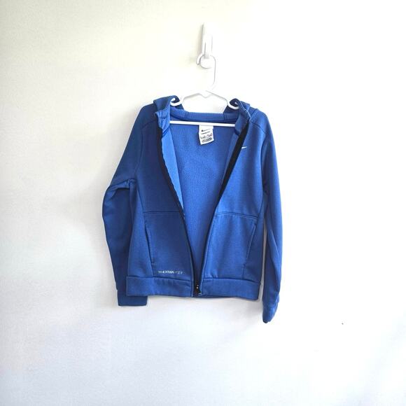 Nike Youth Zip Up Hoodie. Blue W/Side Pockets And Thumb Holes. Size M-5/6 yrs. - Picture 5 of 10